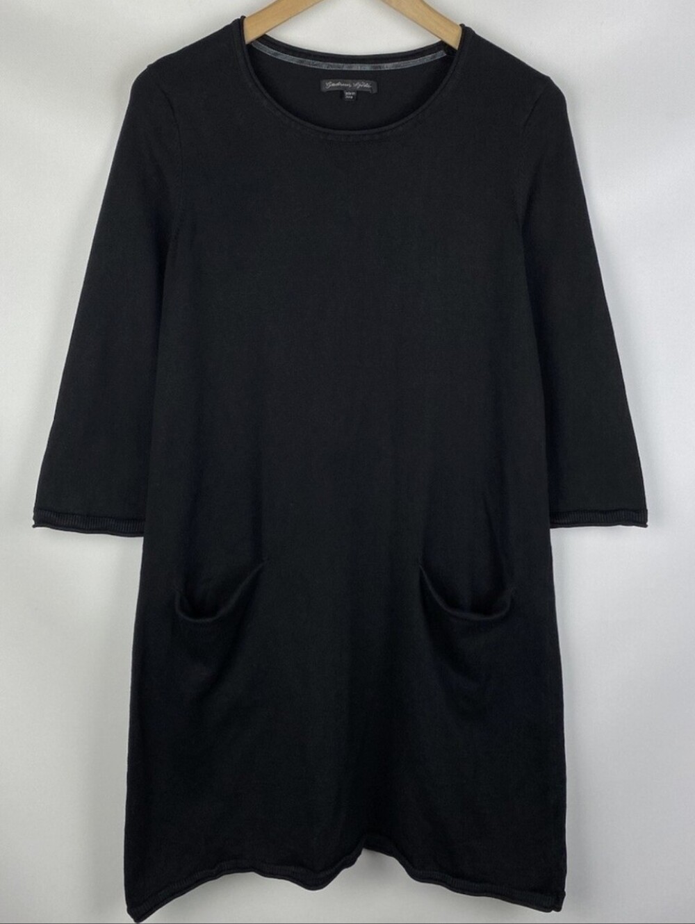 Gudrun Sjoden Black 100% Cotton Rolled Edge Sleeve & Hem Lagenlook Midi Dress